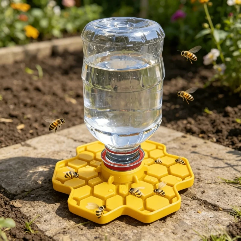Bee Water Feeder with Perch Safe Honeybee Drinking Station for Garden Patio Beekeeping Supplies, Small-Hole Honeycomb Tray