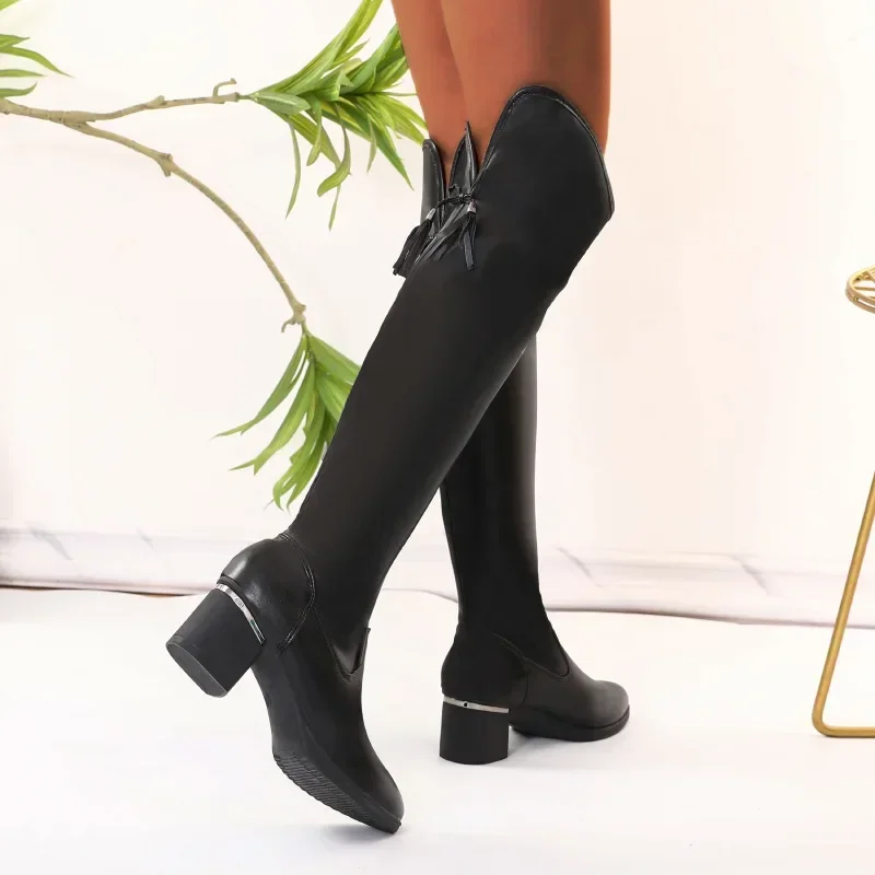 2024 new autumn and winter popular over the knee elastic long boots look slim and fashionable over the knee women's boots