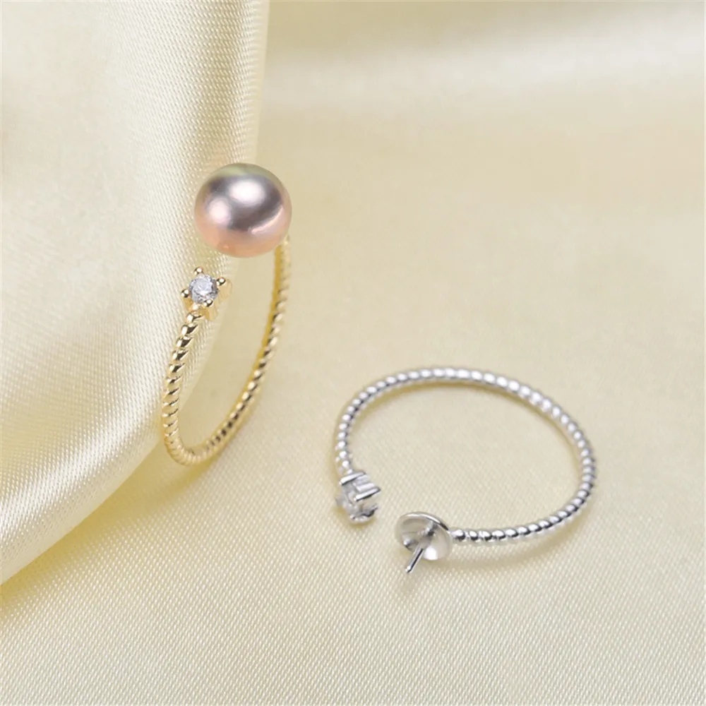 

Solid S925 Sterling Silver Pearl Ring Setting For Women DIY Handmade Adjustable Ring Material Fine Jewelry Accessories SJ002