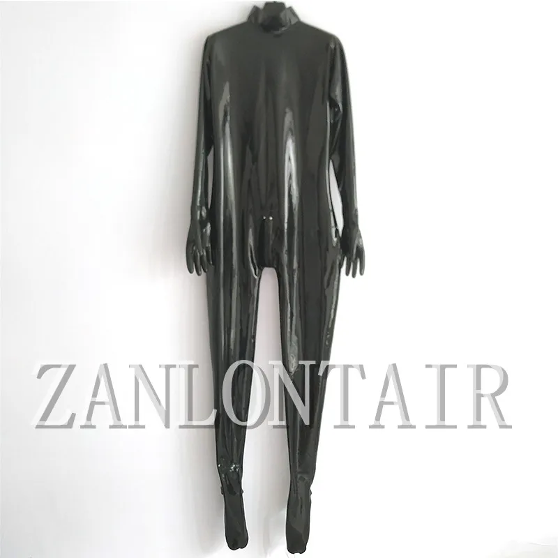 Erotic Women Men Unisex Black Latex Handmade Zentai Cekc Catsuits Tight Suit with Back Three Way Zip Gloves Socks Fetish Uniform