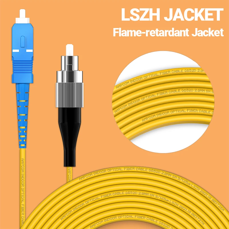 AMPCOM SC to FC UPC Fiber Optical Patch Cable Singlemode Simplex SMF 9/125μm Single Mode Bend Insensitive 2.0mm Fiber Optic Cord