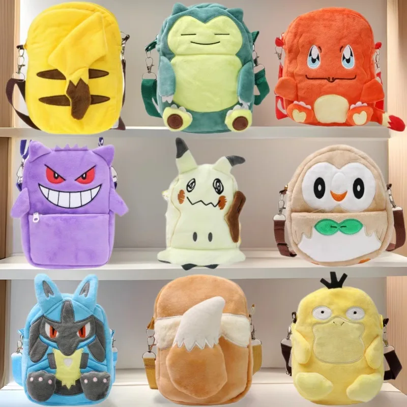 

Gengar Mimikyu Snorlax Rowlet Lucario Charmander Plush Backpack Pokemon Anime Shoulder Bag Doll Toys