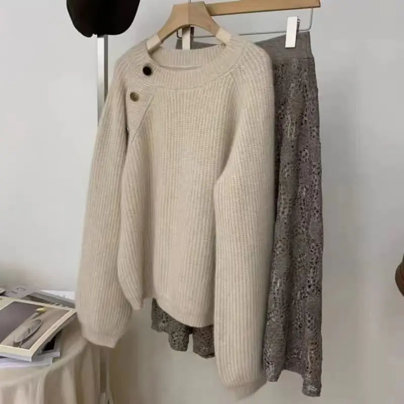 2023 Winter New Milk Style Wear Gentle Sweet Soft Glutinous Sweaters Premium Japanese Lazy Office Lady Loose Leisure Sweaters