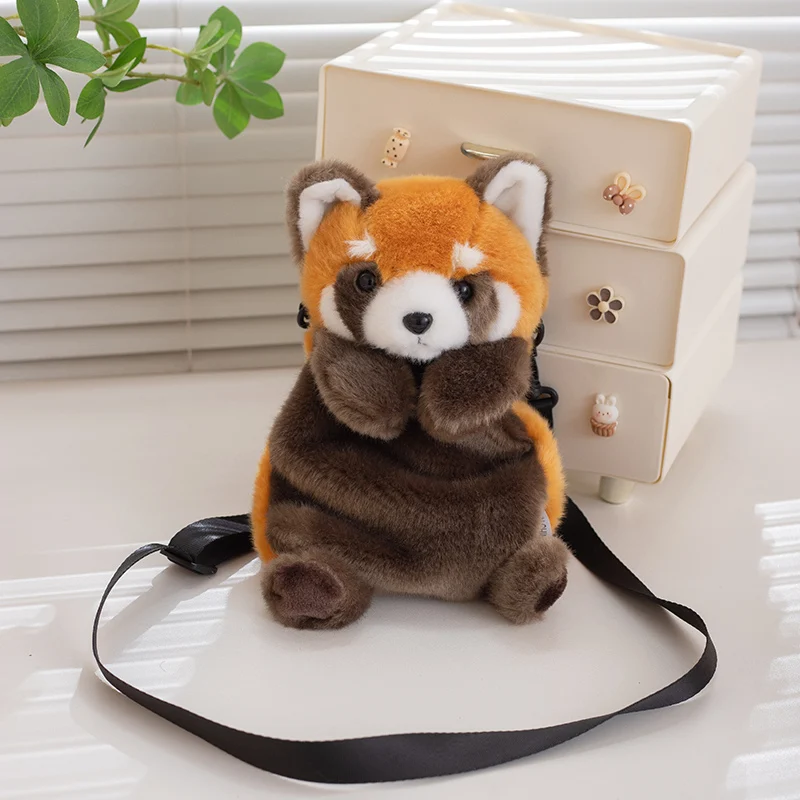 Soft Stuffed Animal Plush Bag Red Panda Leopard Tiger Koala Plushies Phone Coin Purse Kawaii Hangout Bags Girl Gift