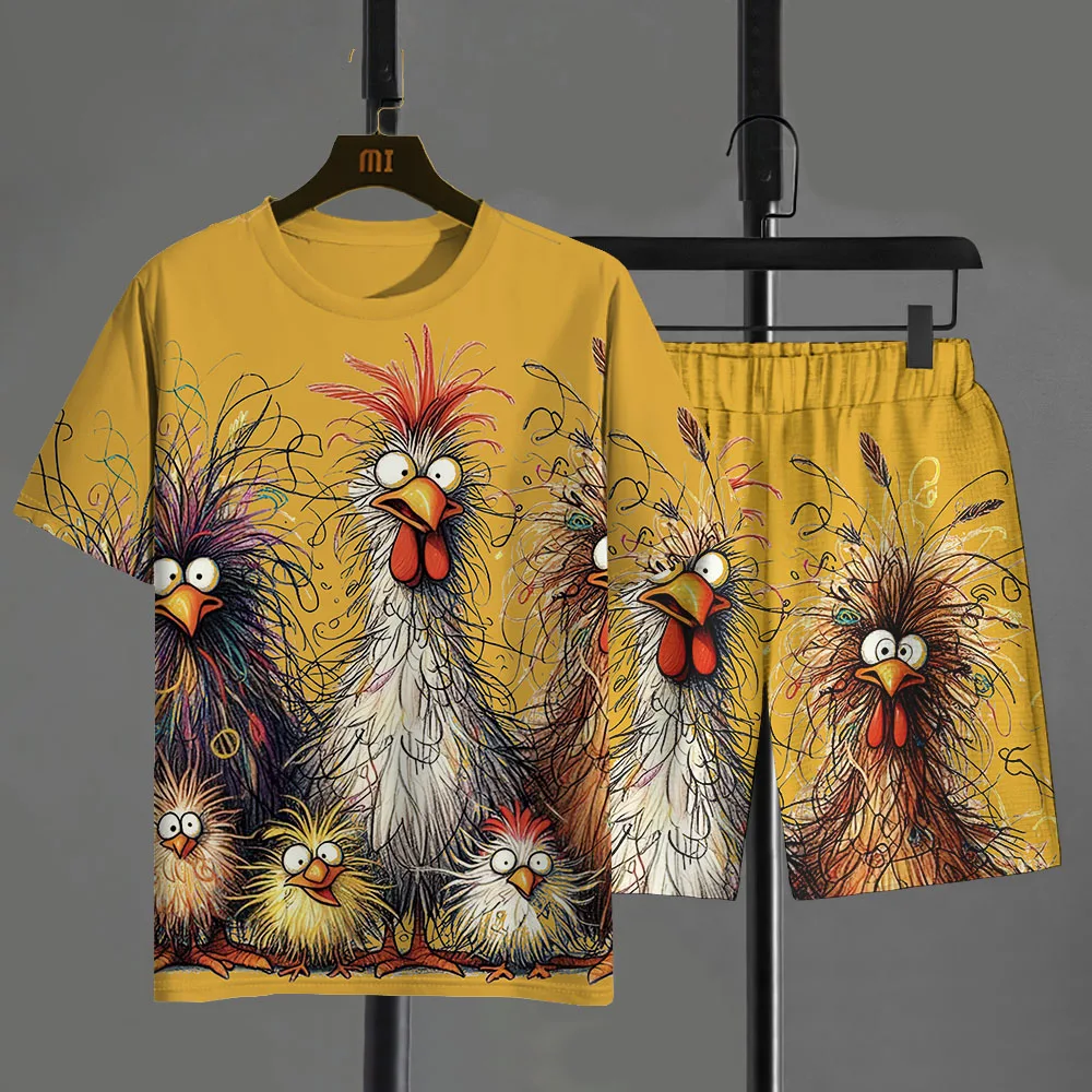 

Забавные комплекты футболок и шорт с 3D узором петуха, свободный повседневный костюм унисекс, летняя повседневная футболка, комплекты из двух предметов, хит продаж, наряды