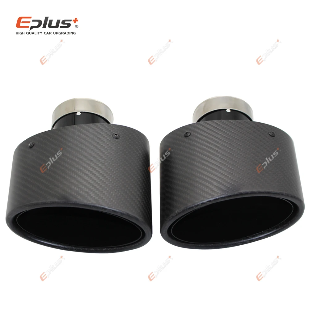 Universal Car Matte Carbon Fiber Muffler Tip Exhaust Pipe Nozzle Decoration Stainless Steel Black Oval 150mm Tilting Left Right