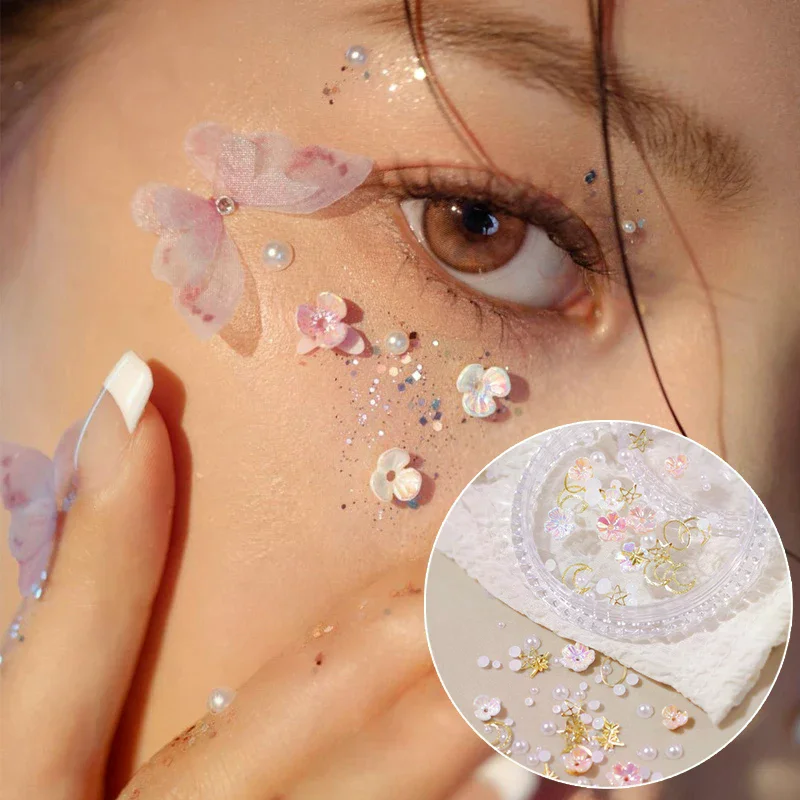 1Box Eyes Face Makeup Facial Decoration Patch Butterfly Diamond Pearl Adhesive Rhinestone Glitter Sequin DIY Nail Art Decoratio