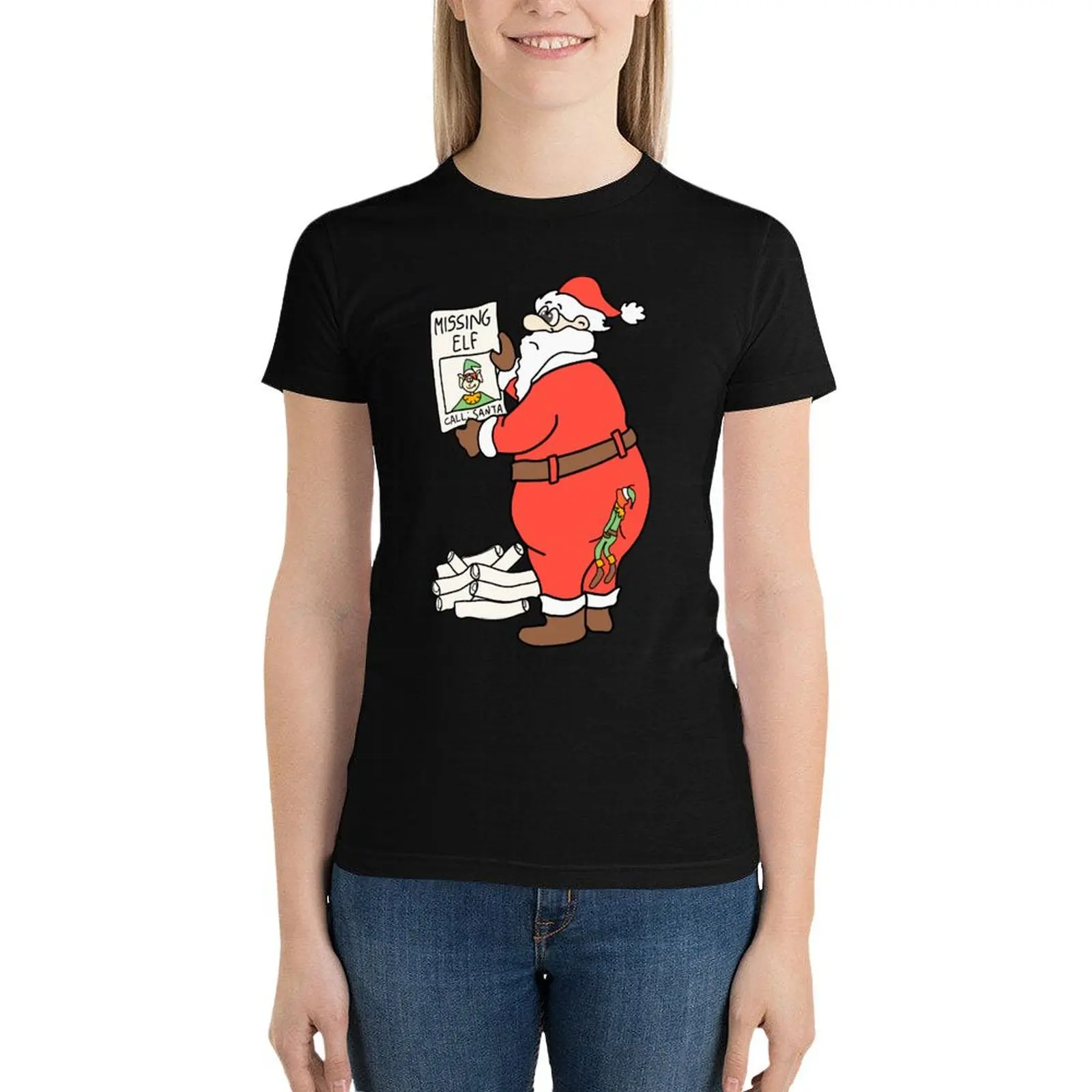 

Santa Missing elf T-Shirt kawaii clothes Short sleeve tee tops shirts graphic tees oversized t shirts for Women