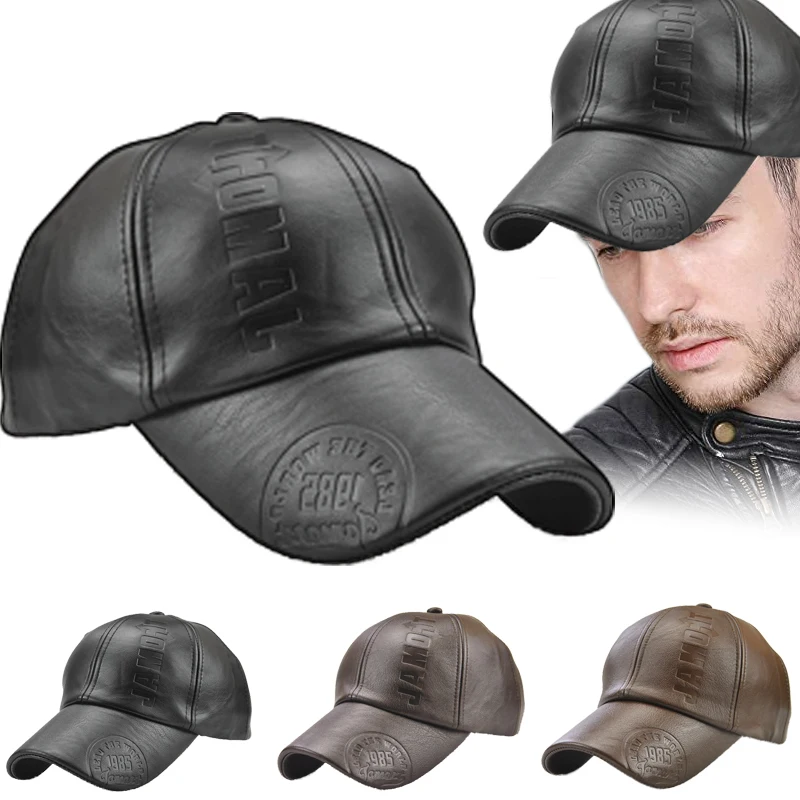 NEW Fashion Brand Leather Baseball Cap Casual Sports Hats Autumn and Winter Plus Velvet Cap Leather Baseball Cap for Men