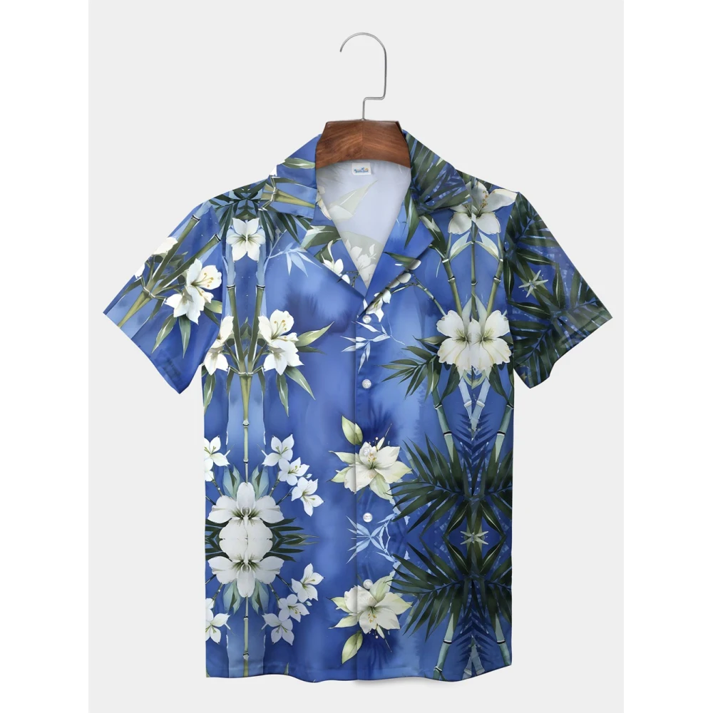 Tropical Plant Leaves Palm Tree Leaves Casual Shirt Botanical Print Light Color Shirt Pattern Men's Short Sleeve Hawaiian Shirts - Image 3