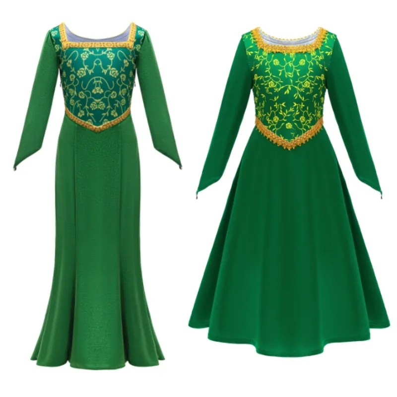 

Movie Princess Cosplay Costume Green Dress Full Set for Kids Girls Outfits Halloween Carnival Party Stage Clothes Role Play