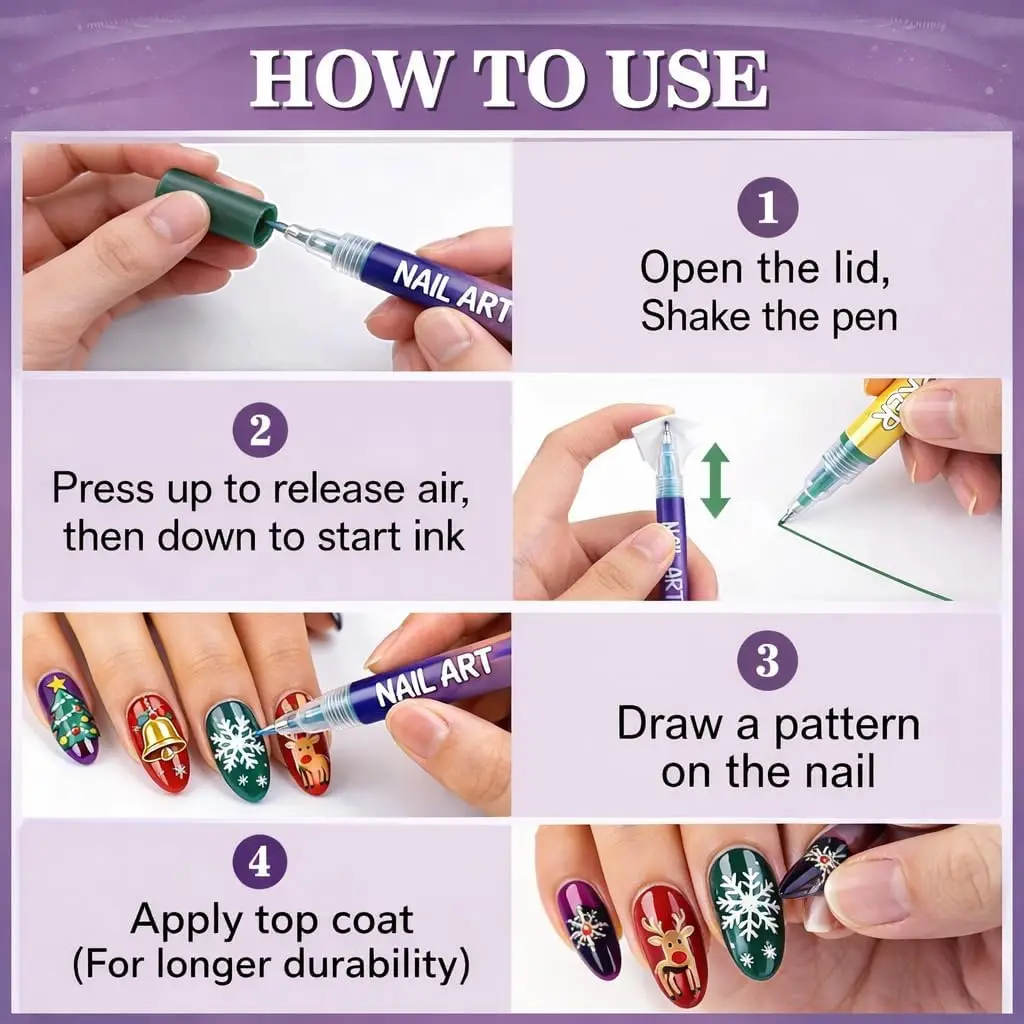 12-Color Nail Art Pen Set, Nail Art Markers, 3D Painting Nail Polish Pens, DIY Nail Art Beauty Decoration Nail Brushes gallery 5