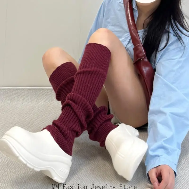 

D0UB Women Knitted Leg Warmers Student Girls Harajuku Leg Cover Middle Tube Socks