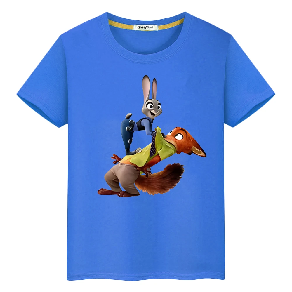 

Zootopia 2 Print t shirt for kids boy 10year 100%Cotton Disney Kawaii Tops anime Short pride tshirt y2k one piece girls clothes