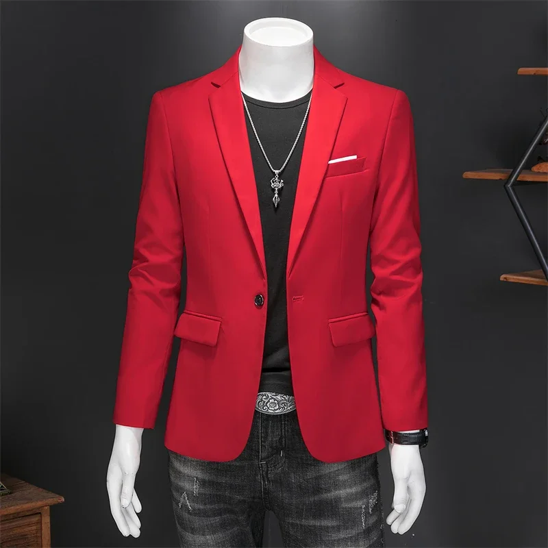 Chaqueta entallada para hombre, traje de negocios de alta calidad con un solo botón, informal, a la moda, Blazer de esmoquin para novio y boda,