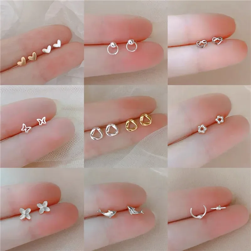 Nuevo pendiente minimalista, aguja de plata 925, protección alérgica, Mini pendientes pequeños con forma de corazón para mujeres y niñas, joyería al por mayor