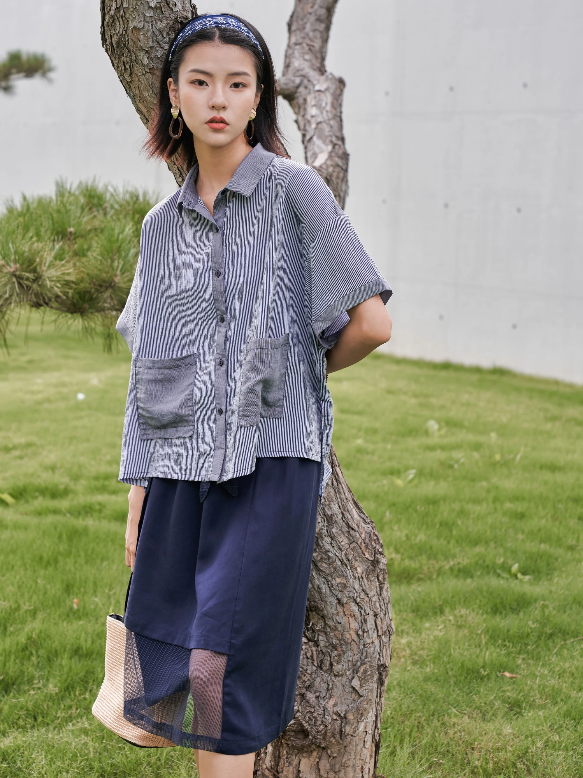 

Casual Loose Comfortable Lightweight Striped ket Versatile Women's irt Spring Summer New Sle Tee-acetate Fiber ...