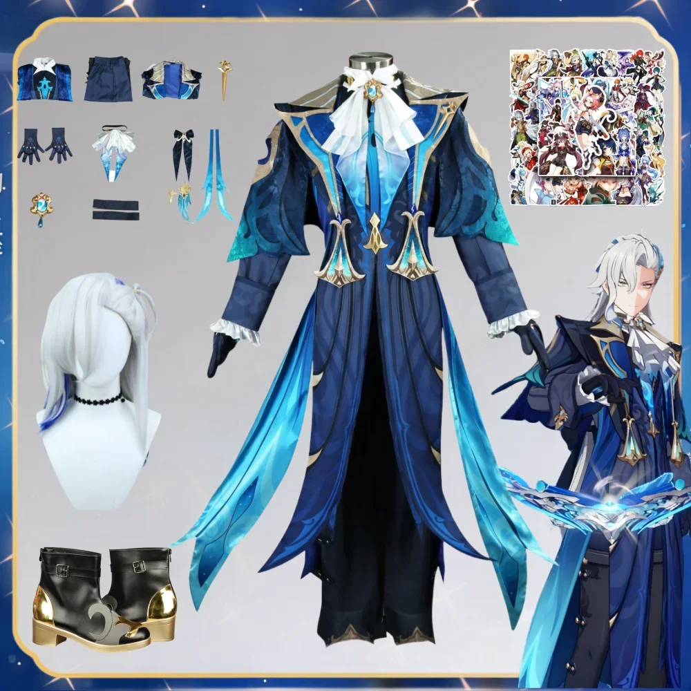 Neuvillette Cosplay Costume Women Man Handsome Uniform Outfits Impact Neuvillette Cos Wig Shoes Halloween Carnival Cos Costumes