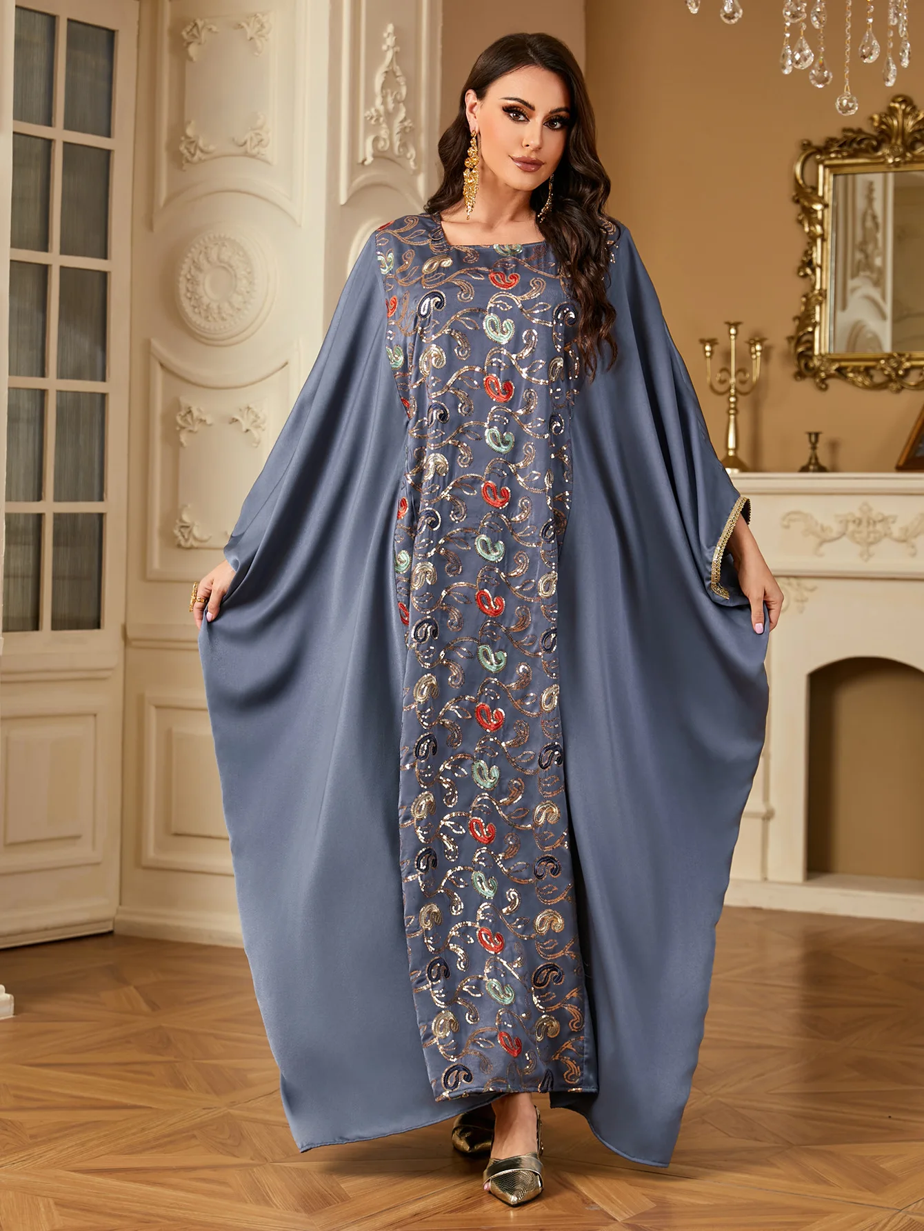 Robe en satin à manches chauve-souris pour femmes musulmanes, Abaya, Dubaï, Kaftan, Djellaba, Robe arabe, Caftan marocain, Robe éducative, Ramadan, Eid