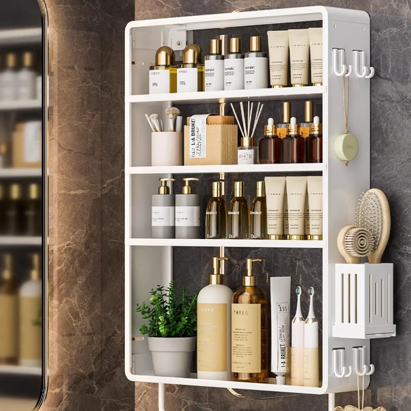 

No Drill Bathroom Organizer Wall Mounted Shower Cosmetic Shelf Space-Saving Toilet Storage for Makeup Towels Bathroom Cabinet