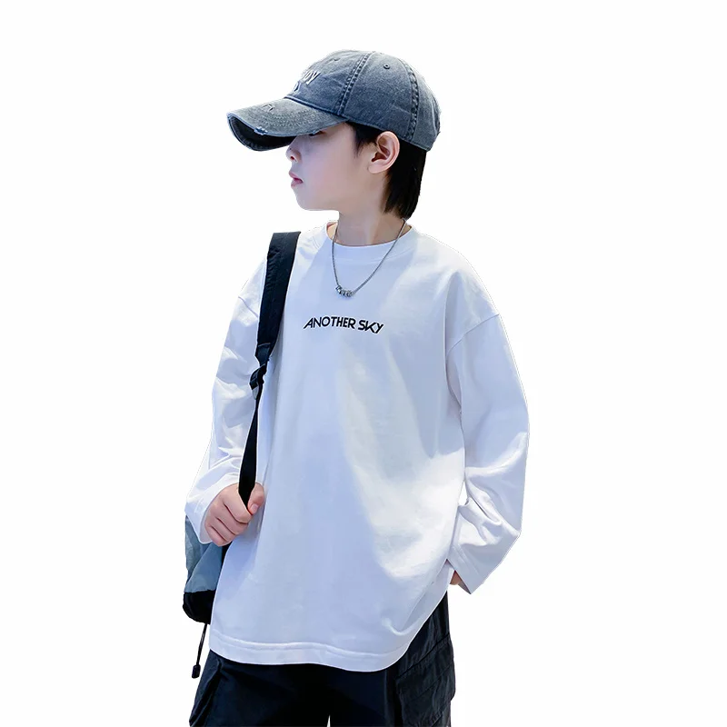 New Spring Children Long Sleeve Cotton T-shirt for Boys Loose Brief Style Tshirt Teens Kids School Tee Tops Baby Fashion Clothes