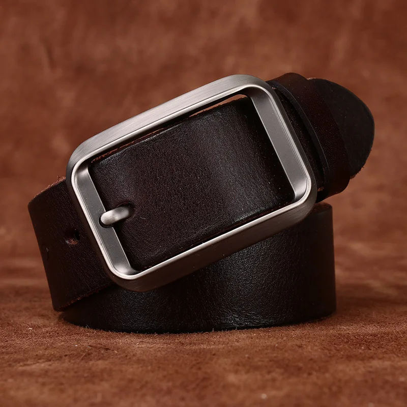 Men's Casual Belt Leather Pin Buckle First Layer Real Cowhide Trendy Retro Handmade Simple Young Man's Fashion Accessory