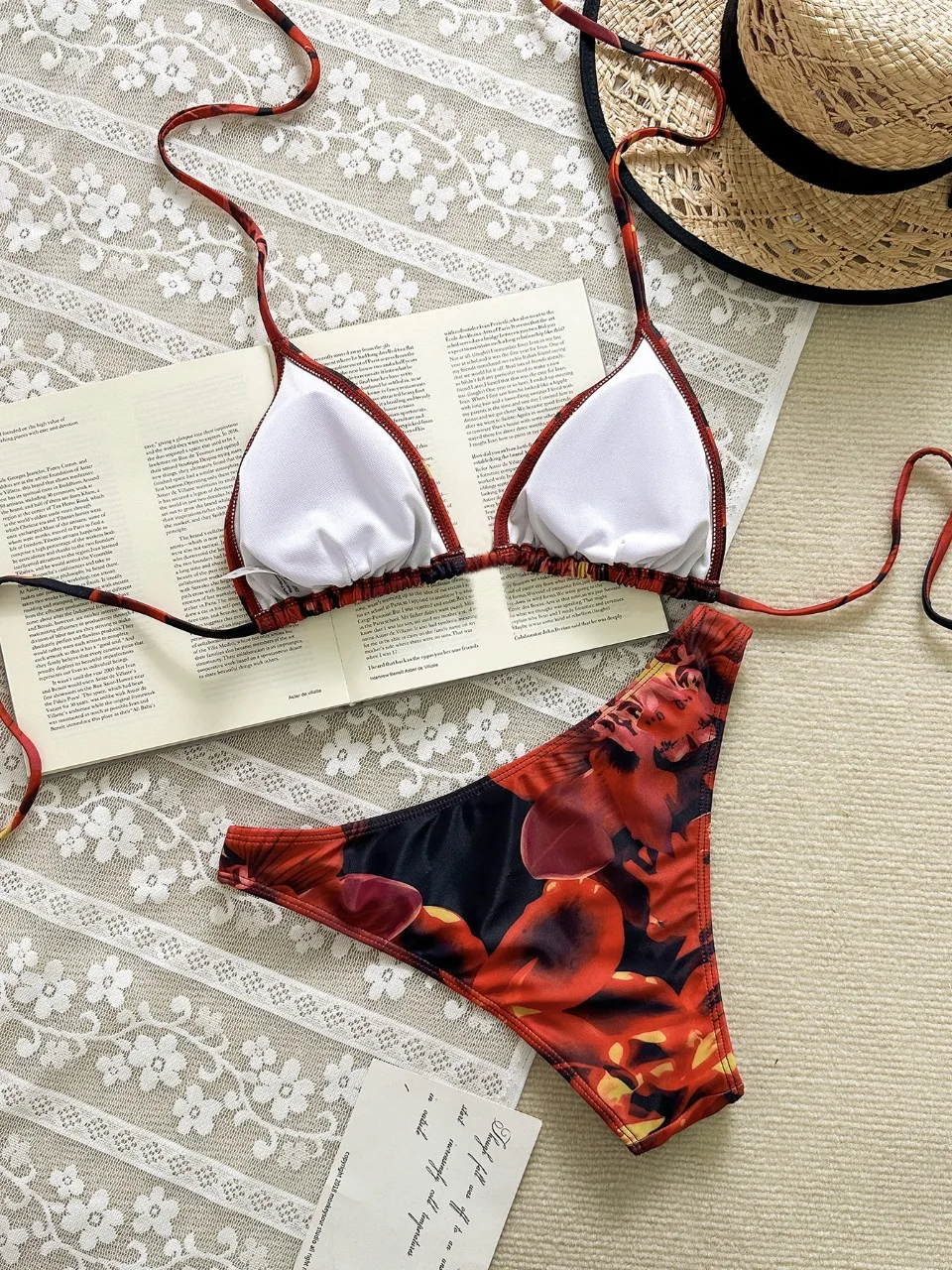 sexy black floral print halter tie micro bikinis sets two pieces thong swimsuits bathing suits swimwear biquini tankini trikini