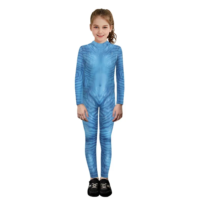 Avatar Cosplay Kostüme Zentai für Kinder Mädchen Brthday Party Kleid Fantasia Superhelden Overalls enge Verkleidung Karneval Kleidung