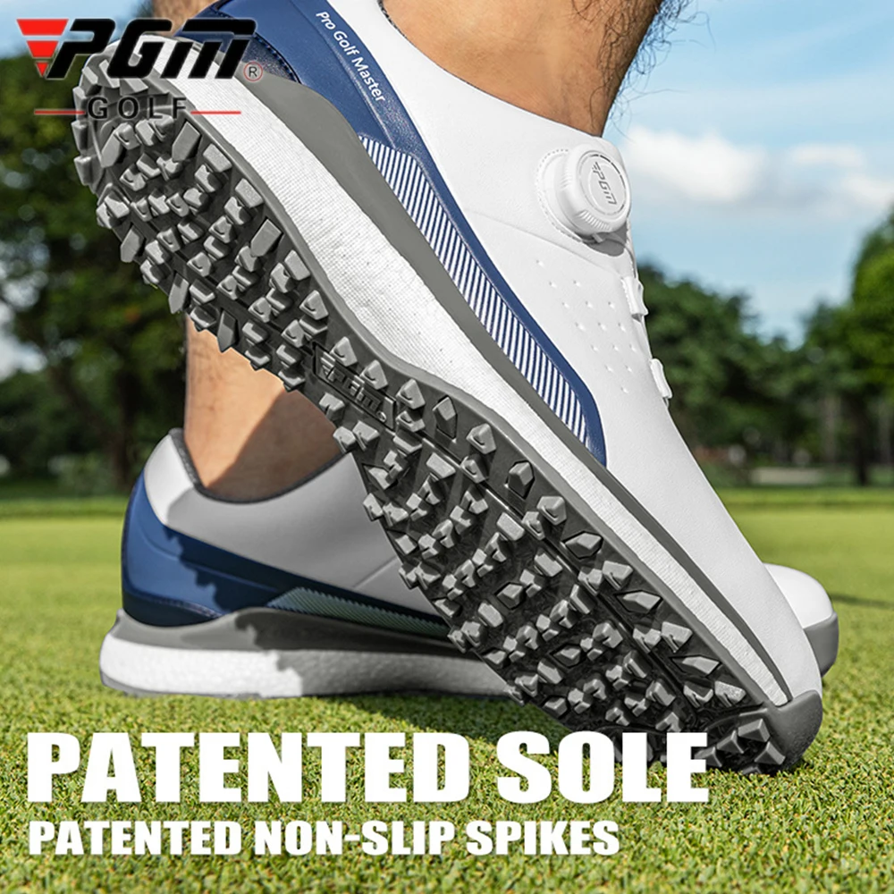 PGM Golf Shoes Men Waterproof Breathable Non-slip Sneakers Male Auto-lacing Cushioning Golf Ball Shoes Spikeless Casual Footwear