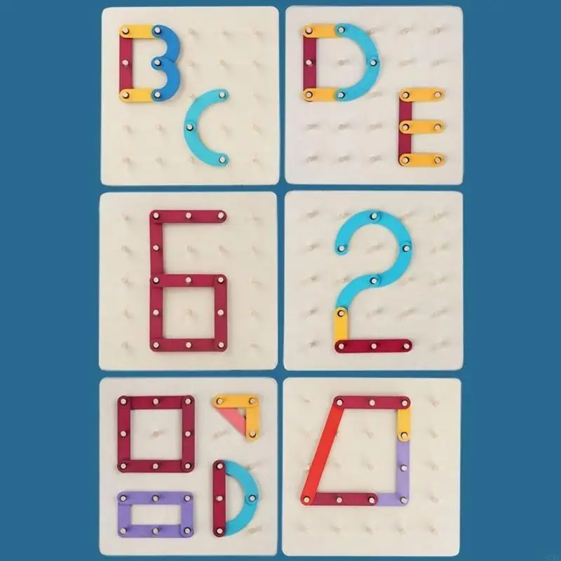 97BC ไม้ Geoboard กระดานกราฟเด็กวัยหัดเดินของเล่น 40 การ์ดรูปแบบเกมปริศนาคณิตศาสตร์ก่อนวัยเรียน