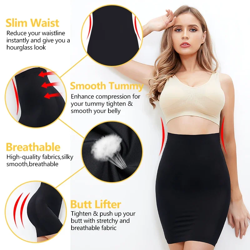 Vrouwen Half Slips Voor Onder Jurken Hoge Taille Onderrok Naadloze Rok Shapewear Tummy Controle Body Shaper Afslanken Ondergoed