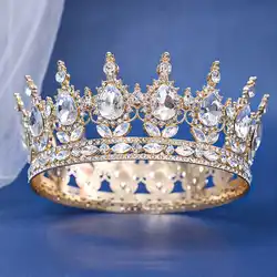 Bridal European Princess Tiara Round Baroque Pageant Crowns Crystal Full Crown King TiarWedding Crown Hair Dress Accessories