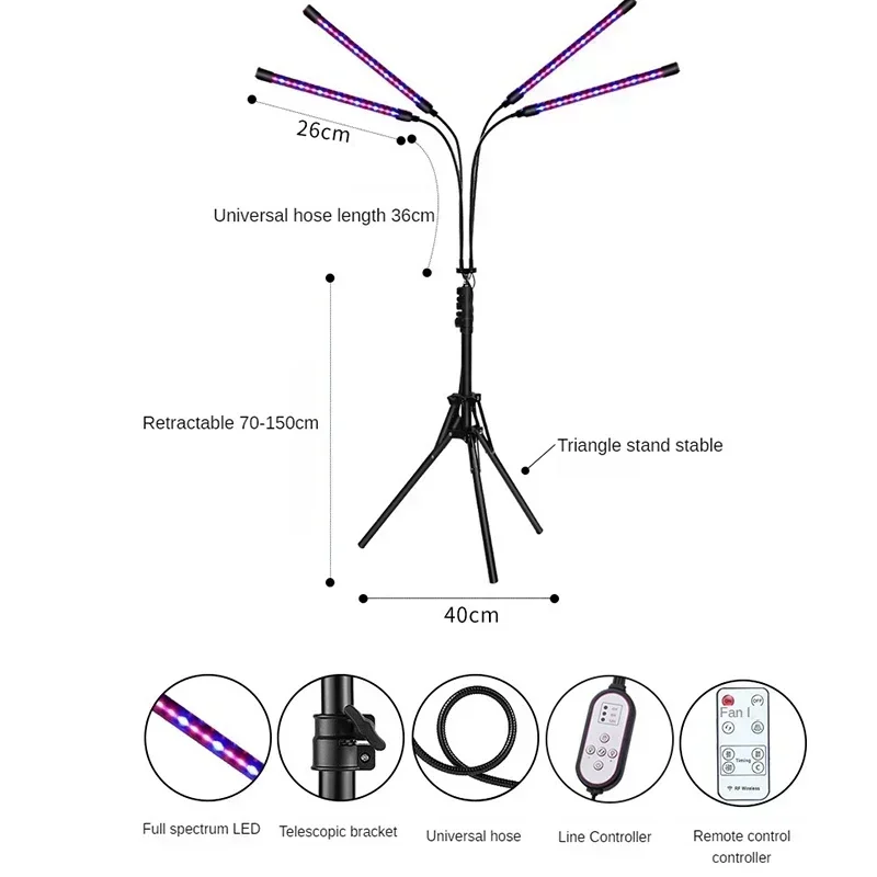 Grow Lights For Indoor Plants Full Spectrum LED Grow Light With Stand 3/9/12H Timing Adjustable Stand Plant Light With Timer