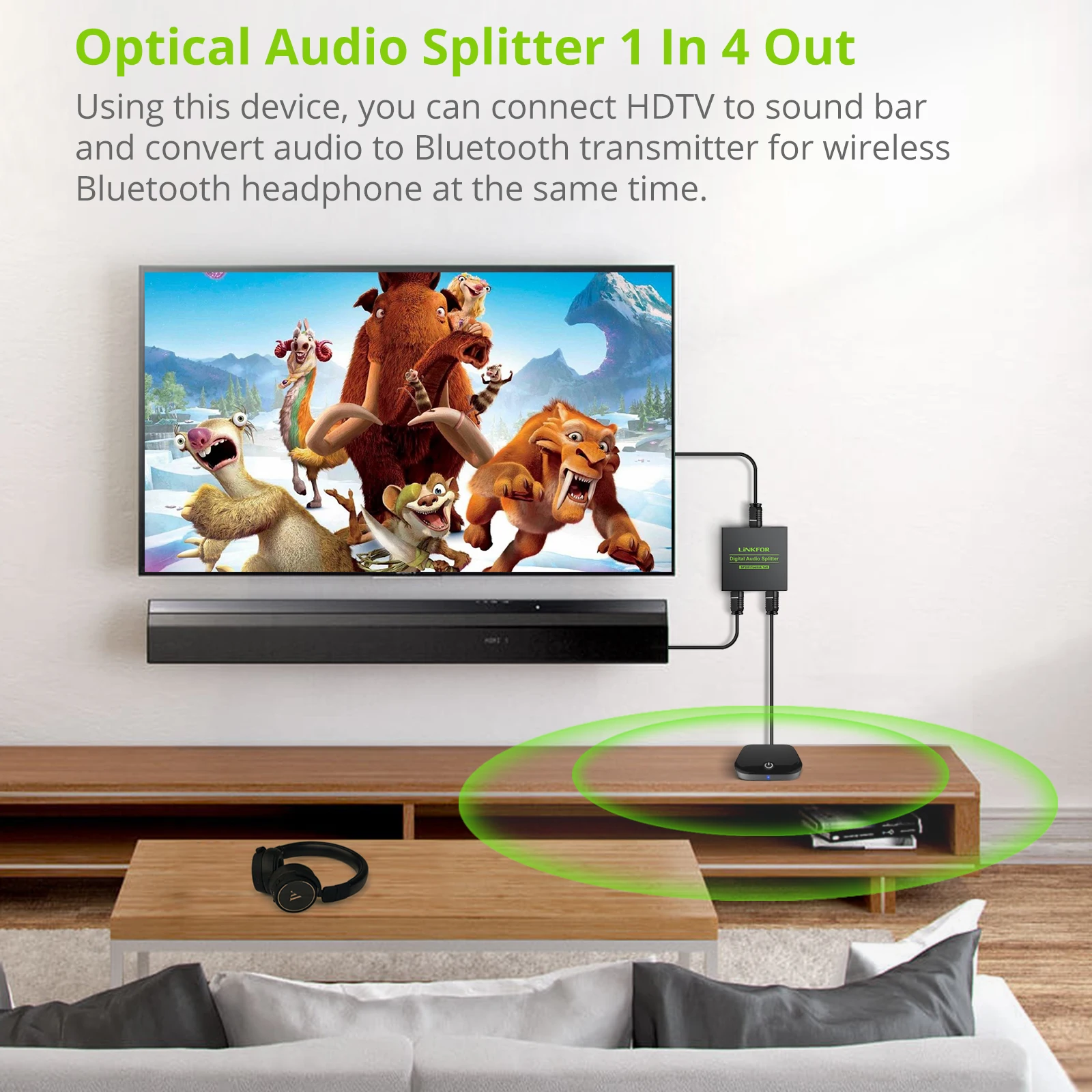 LiNKFOR 1 In 4 Out SPDIF Toslink Optical Digital Audio Splitter 1x4 Unterstützung LPCM 2,0 DTS Dolby-AC3 mit optische Kabel Für HDTV