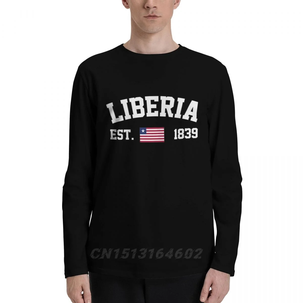 100% Cotton Liberia Flag With EST. Year Long Sleeve Autumn T shirts Men Women Unisex Clothing LS T-Shirt Tops Tees