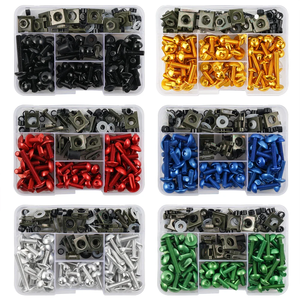 177pcs/box Set screws Aluminum windshield screws Fasteners Screw set Motorcycle fairing bolt kit Motorcycle modification parts