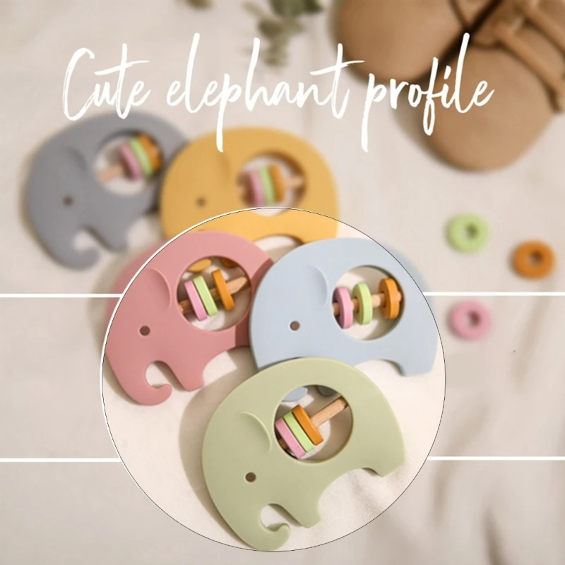 Baby Handbell Silicone Teether Elephant Rattle Child Learning Teething Toy for Infant 3-36M Chewable Toy Baby Product D5QF