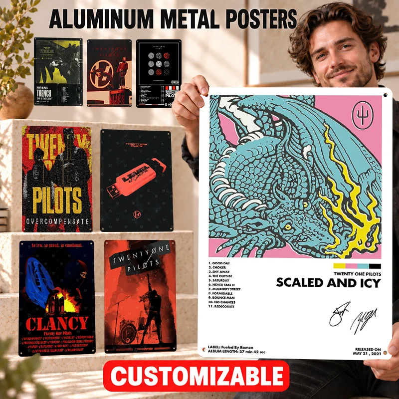 Twenty One Pilots Aluminum Posters Bold Decorative Graphic Collector Room Wall Art Personalized Metal Sign Gift For Indie Fans