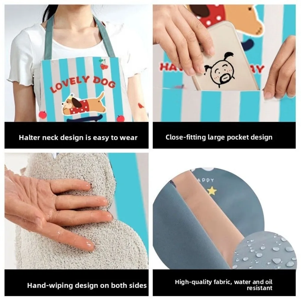 

Новые кухонные фартуки без рукавов, комбинезон из ПВХ с рисунком щенка, водонепроницаемый бытовой фартук с полосатым узором для уборки