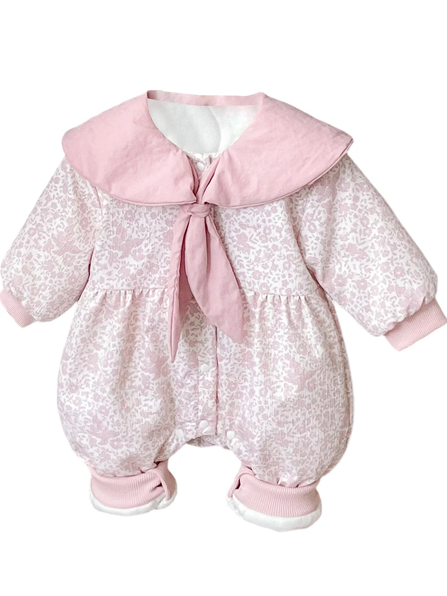 

Thiened Cotton Baby Outfit Winter Clothes Floral Print Warm Outdoor Suit Sweet Sle Long Sve Regular Fit No Hood Single...