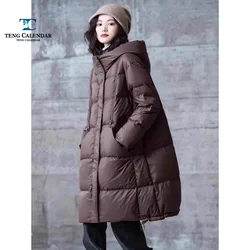 Winter Women  Down Jacket, Medium To Large-sized Thick, Warm and Loose, Hooded and Cold Proof 90% White Duck Down Bread Jacket,