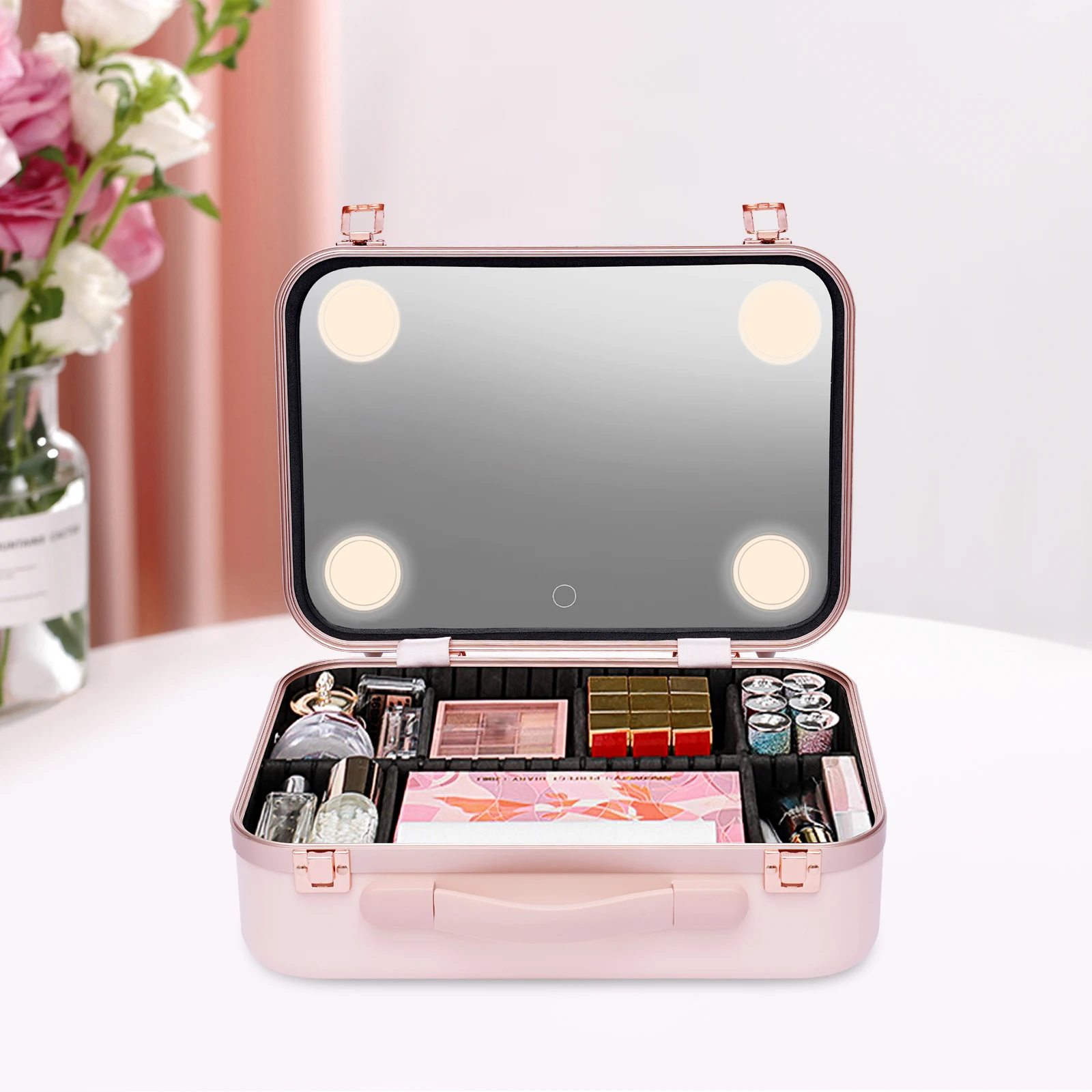 

Makeup Train Case - Cosmetic Organizer Box Makeup Case With Lights And Mirror Makeup Case With Customized Dividers