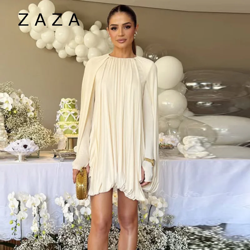 Chique elegante camada capa mini vestido fino ajuste o pescoço curto robes plissado hem festa vestidos 2025 vestidos de noite femininos