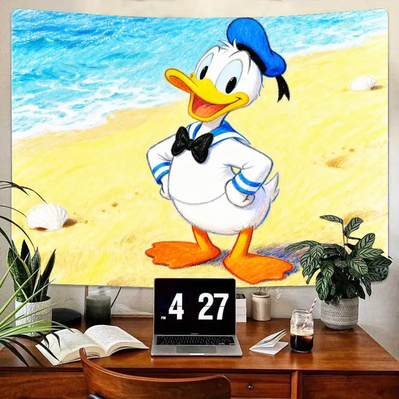 

1 шт. Пляжный гобелен Disney Donald Duck, современный полиэстер, настенное искусство для гостиной, спальни, общежития, декор, подарок для фанатов Диснея.