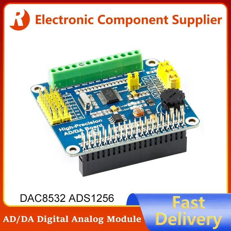 

DAC8532 ADS1256 Raspberry Pi High-Precision AD/DA Digital Analog Module Expansion Board Development Pi 3B+/4B Onboard DAC ADS