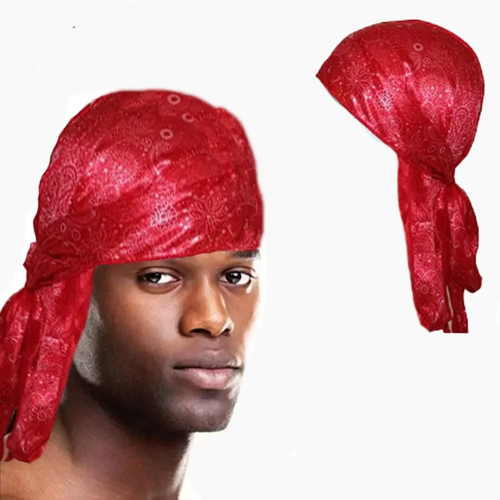 

Adult Women Red Color Satin Long Tail Doo Rag Durag Bandanas Cap Pirate Hat Biker headwrap Headband Hair Accessories