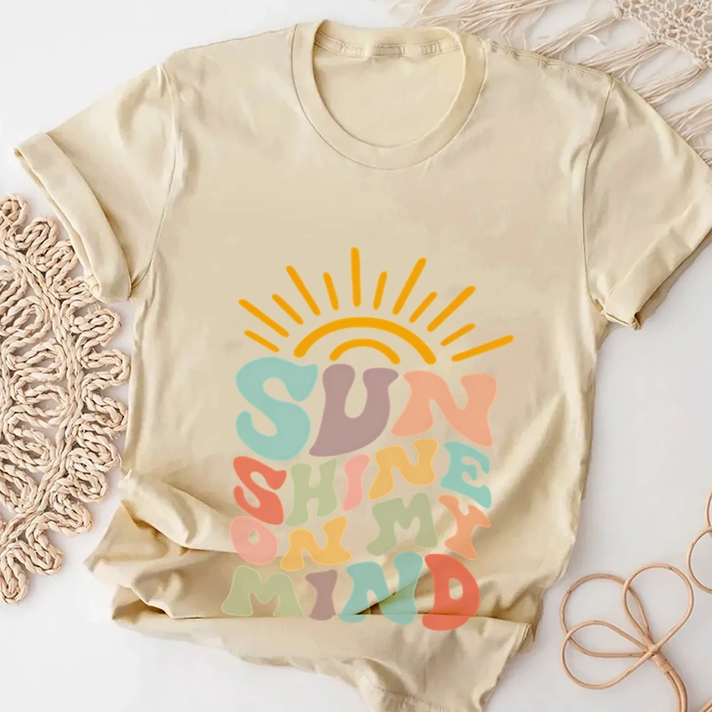 

Cute Colorful Text with Sun Graphic T - Shirt,, Positive & Vibrant Vibe, Soft Fabric, Ideal for Casual Daily Wear