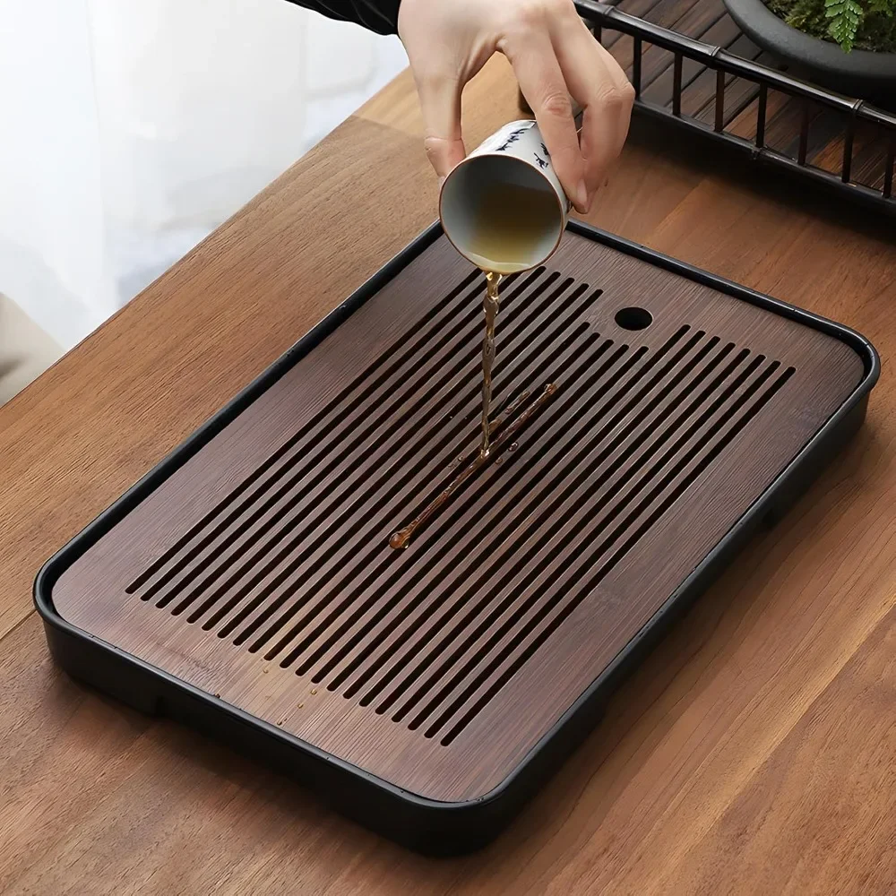 

Customizable Bamboo Household Portable Detachable Bamboo Tea Tray Drain Tray Storage Dry Wet Dual