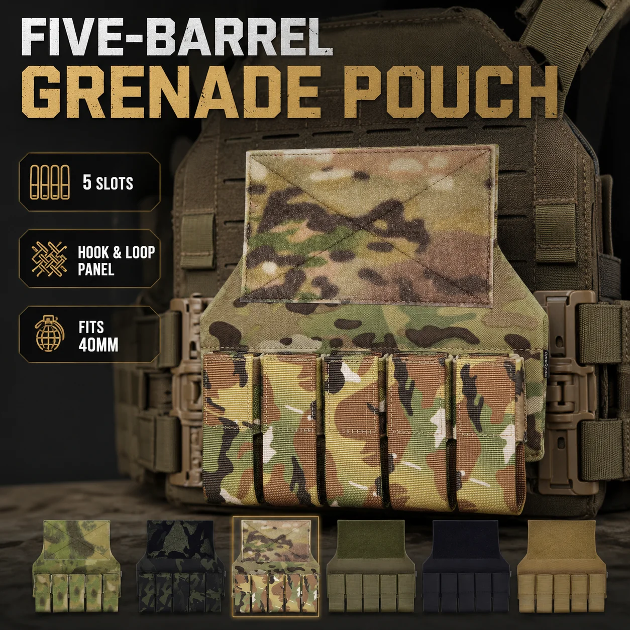 5-スロット-40-ミリメートル戦術グレネードポーチ-nato-標準チェストリグアクセサリー-molle-屋外ミリタリーギアホルダー