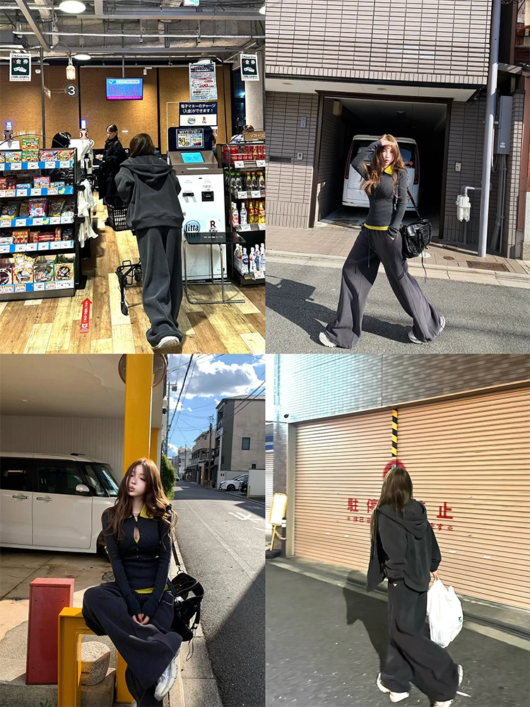 

Женские теплые брюки FuunJ с высокой талией, прямые, свободного кроя, повседневные спортивные штаны, брюки в пол, модный комплект